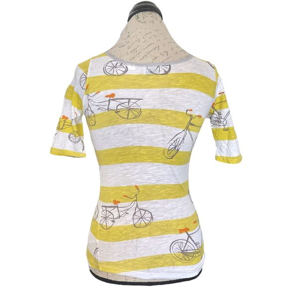 Postcard  Womens Blouse Size XS Yellow Striped Print Button Antropologie Spring - Picture 3 of 12